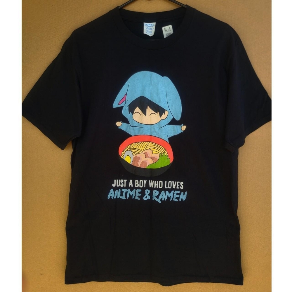 Black 'Just a Boy Who Loves Anime & Ramen' Graphic Tee